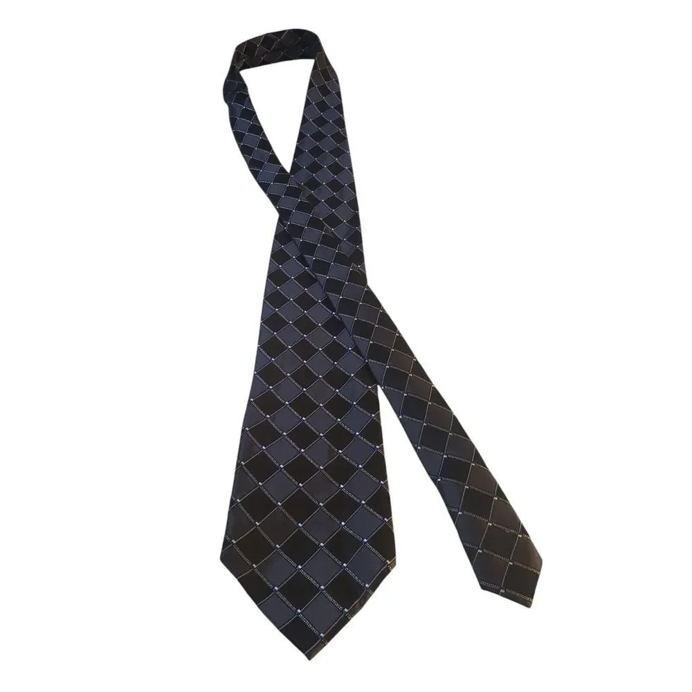 Calvin Klein Mens Tie Necktie‎ Designer Luxury Black Gray Geometric Businesscore